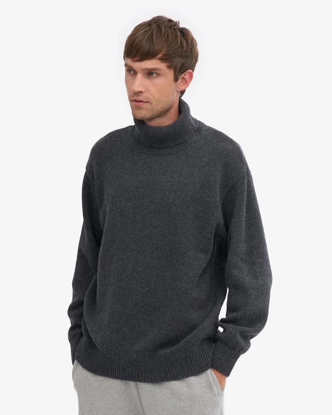 Jersey de cuello alto de lana merina - Gris lava