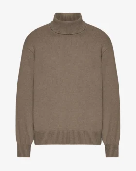 Jersey de cuello alto de lana merina - Gris topo cálido