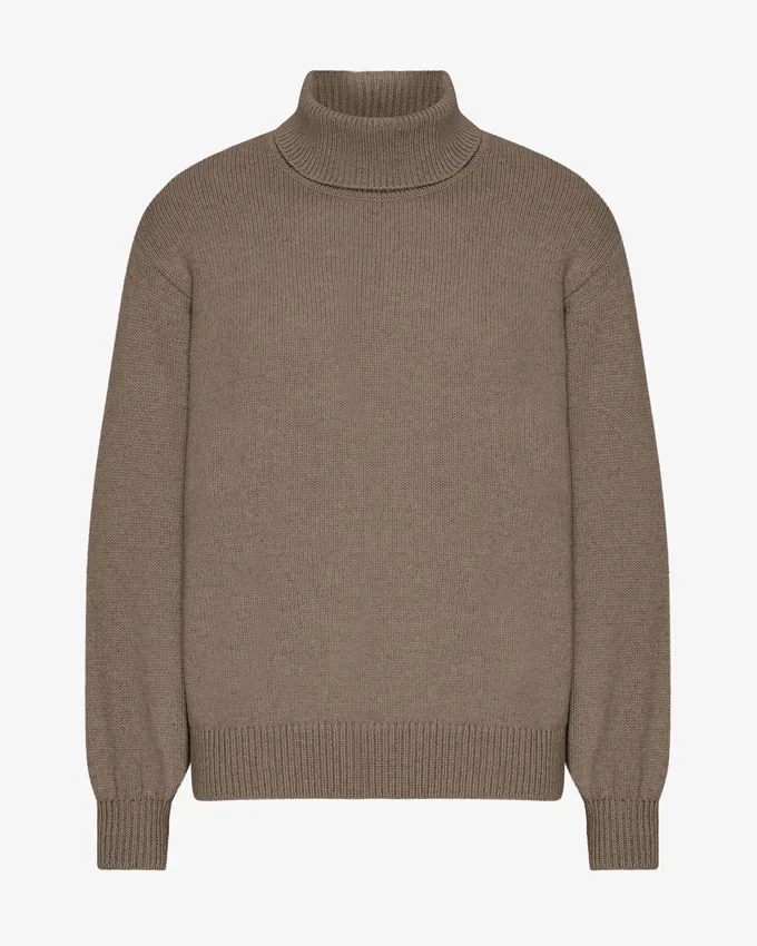 Jersey de cuello alto de lana merina - Gris topo cálido