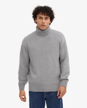 Jersey de cuello alto de lana merina – Gris topo cálido