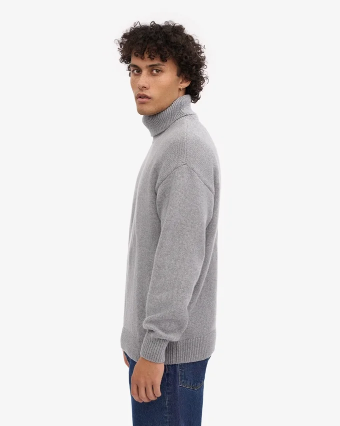 Jersey de cuello alto de lana merina - Gris jaspeado