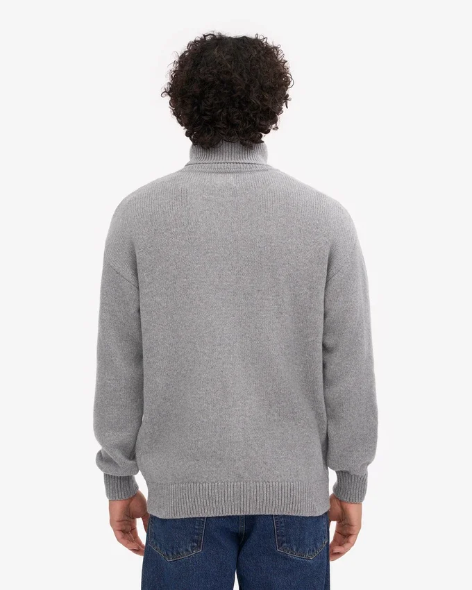 Jersey de cuello alto de lana merina - Gris jaspeado