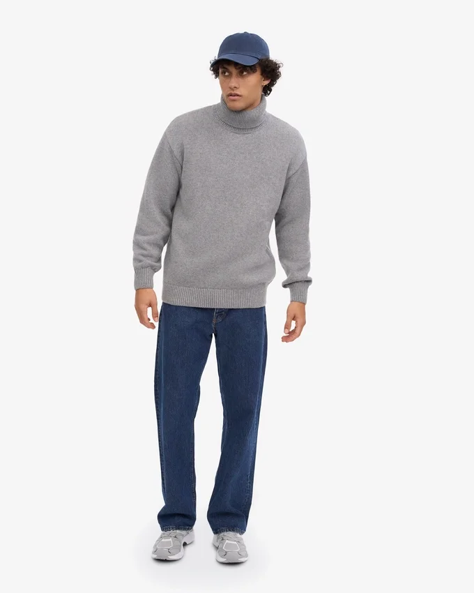 Jersey de cuello alto de lana merina - Gris jaspeado