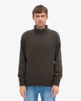 Jersey de cuello alto de lana merina – Marrón café
