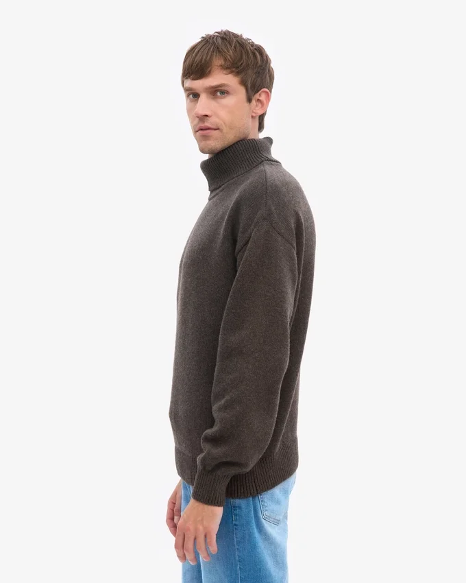 Jersey de cuello alto de lana merina - Marrón café