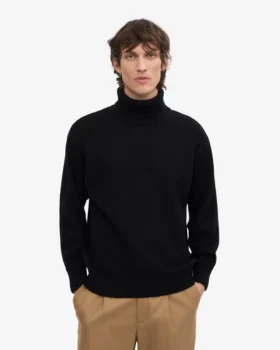 Jersey de cuello alto de lana merina – Negro intenso