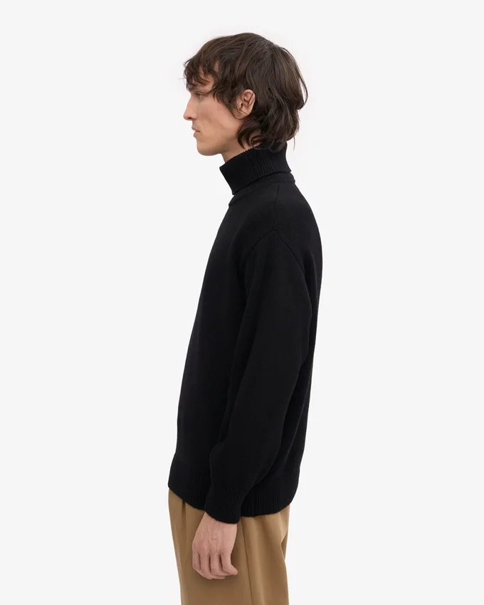 Jersey de cuello alto de lana merina - Negro intenso