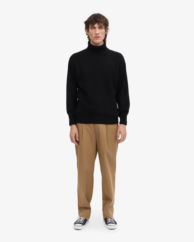 Jersey de cuello alto de lana merina - Negro intenso
