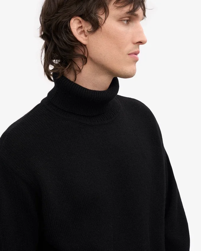 Jersey de cuello alto de lana merina - Negro intenso