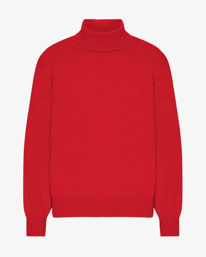 Jersey de cuello alto de lana merina - Rojo escarlata