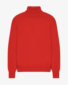 Jersey de cuello alto de lana merina - Rojo mandarina
