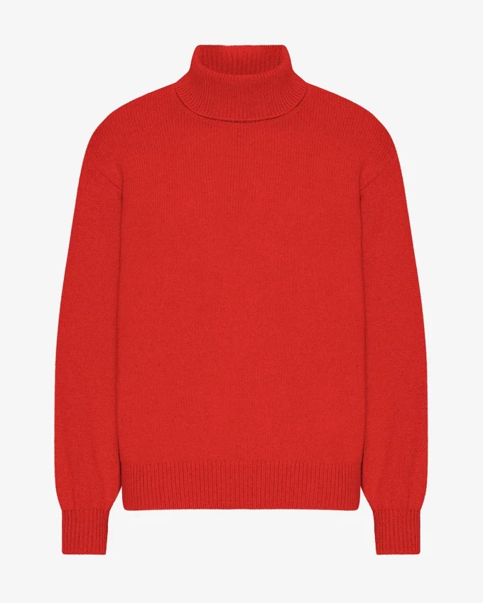 Jersey de cuello alto de lana merina - Rojo mandarina