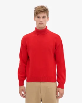 Jersey de cuello alto de lana merina – Rojo mandarina