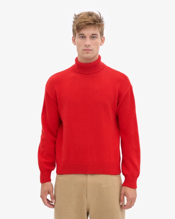 Jersey de cuello alto de lana merina - Rojo mandarina