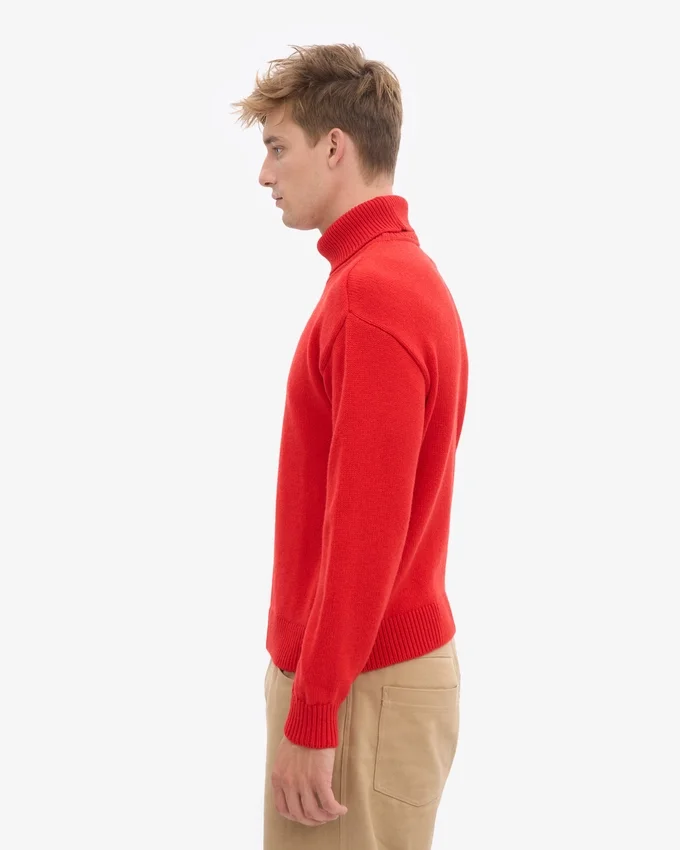 Jersey de cuello alto de lana merina - Rojo mandarina