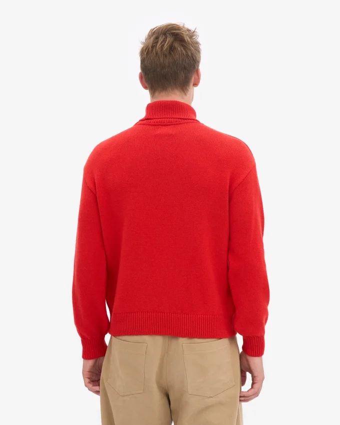 Jersey de cuello alto de lana merina - Rojo mandarina