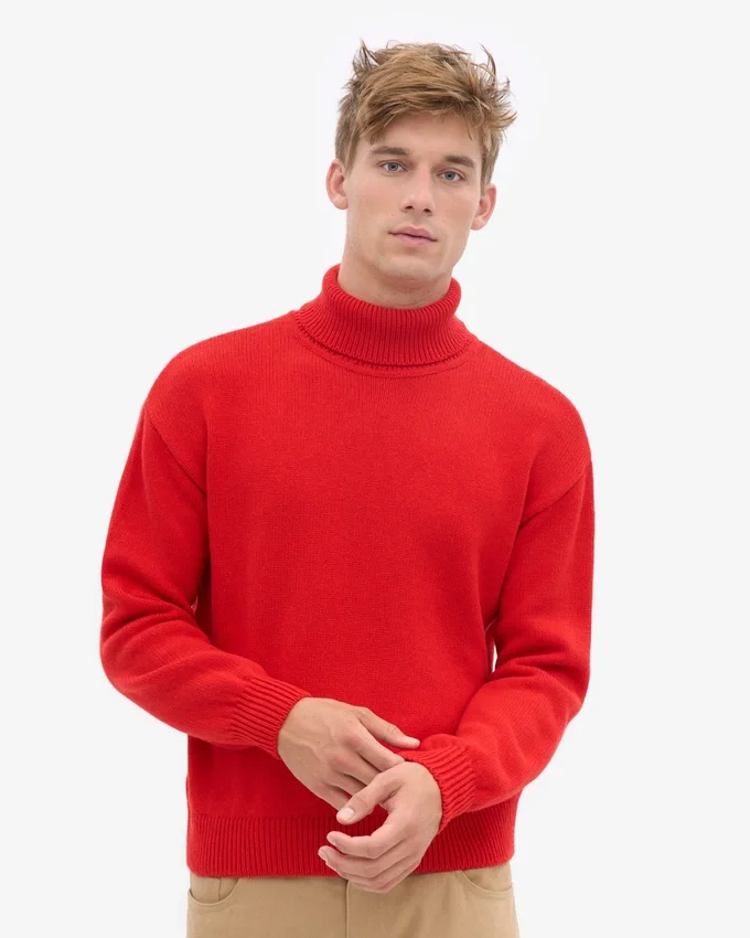 Jersey de cuello alto de lana merina - Rojo mandarina