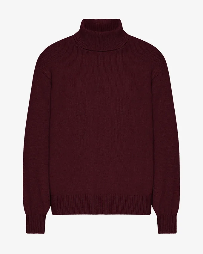 Jersey de cuello alto de lana merina - Rojo sangre de buey