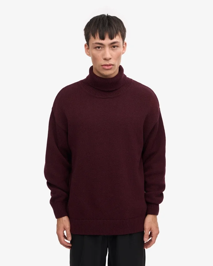Jersey de cuello alto de lana merina - Rojo sangre de buey
