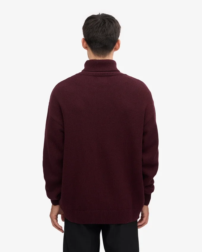 Jersey de cuello alto de lana merina - Rojo sangre de buey