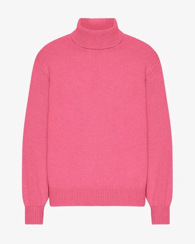 Jersey de cuello alto de lana merina - Rosa chicle