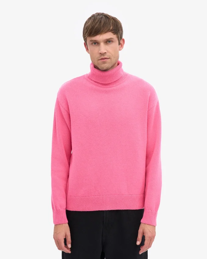 Jersey de cuello alto de lana merina - Rosa chicle