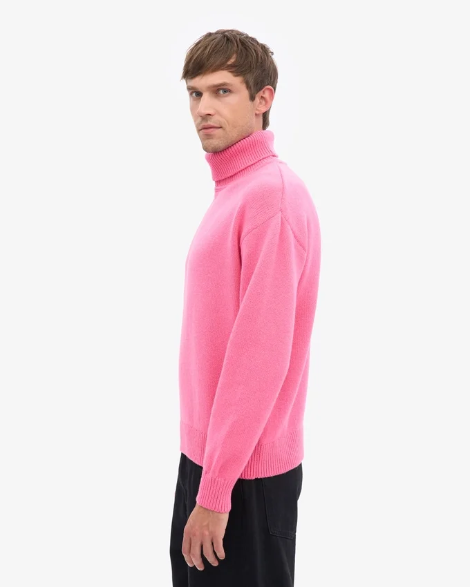 Jersey de cuello alto de lana merina - Rosa chicle