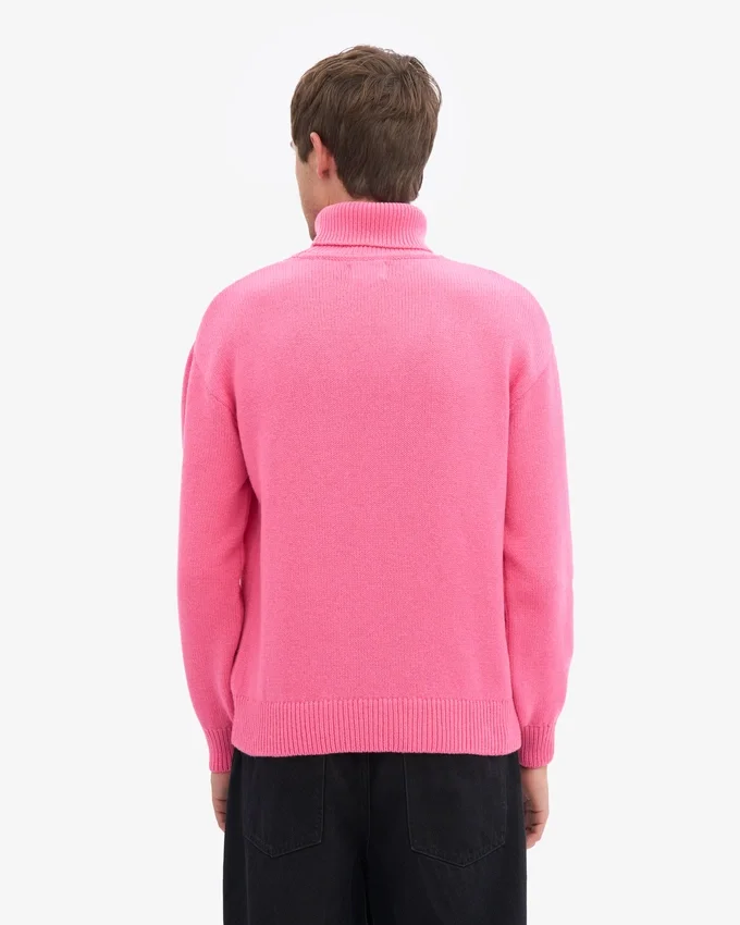 Jersey de cuello alto de lana merina - Rosa chicle