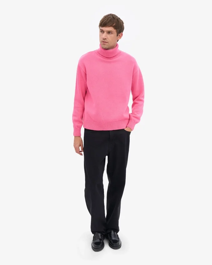 Jersey de cuello alto de lana merina - Rosa chicle