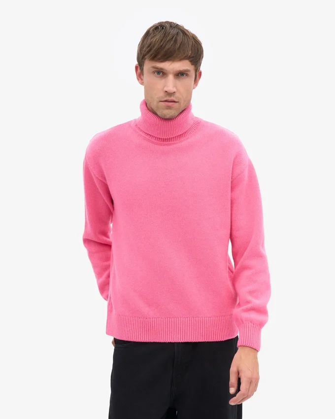 Jersey de cuello alto de lana merina - Rosa chicle