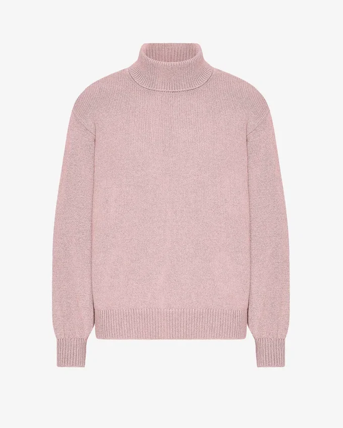 Jersey de cuello alto de lana merina - Rosa descolorido