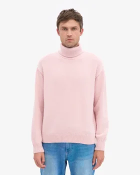 Jersey de cuello alto de lana merina – Rosa descolorido