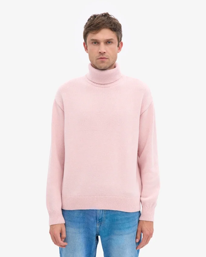 Jersey de cuello alto de lana merina - Rosa descolorido