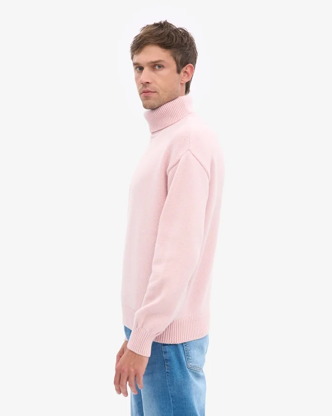 Jersey de cuello alto de lana merina - Rosa descolorido