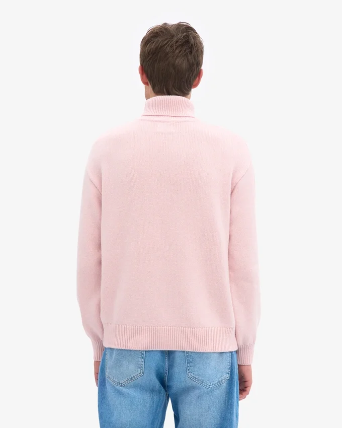 Jersey de cuello alto de lana merina - Rosa descolorido