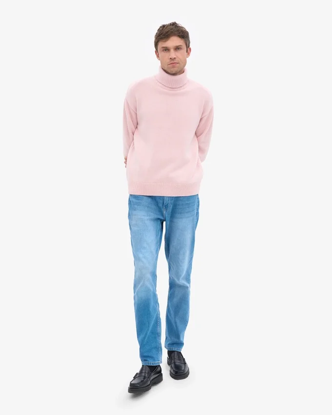 Jersey de cuello alto de lana merina - Rosa descolorido