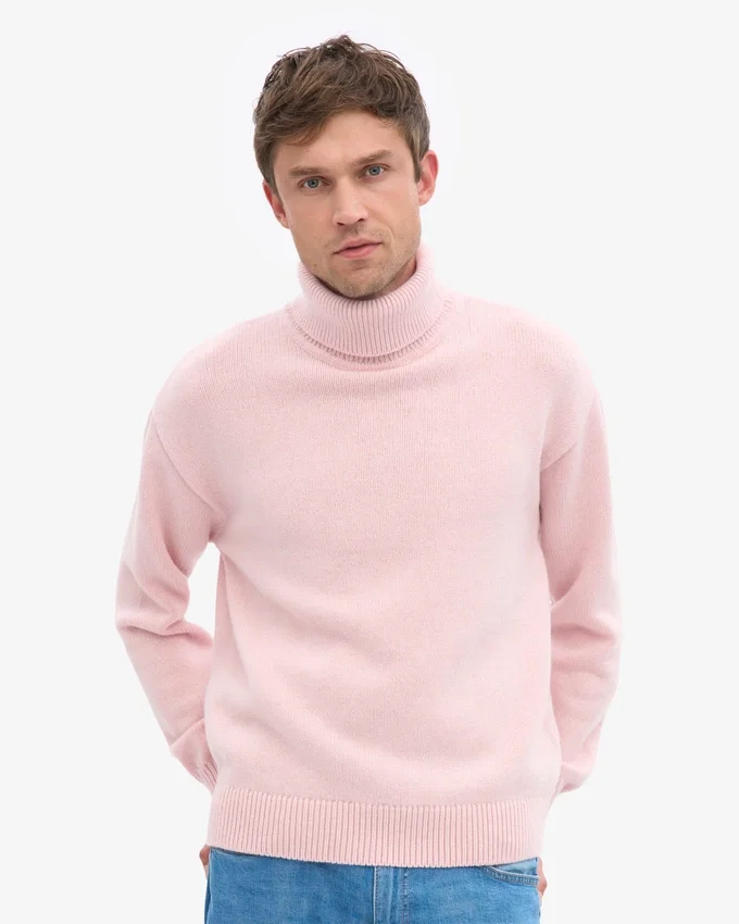 Jersey de cuello alto de lana merina - Rosa descolorido