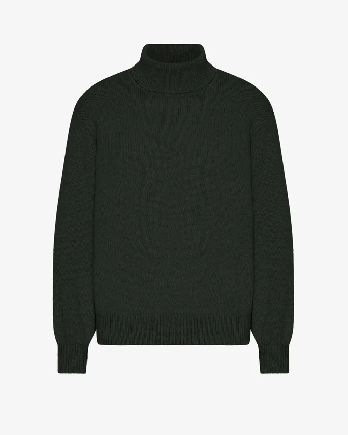 Jersey de cuello alto de lana merina - Verde cazador
