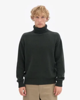 Jersey de cuello alto de lana merina – Verde cazador