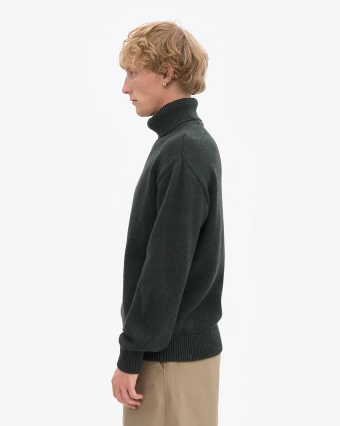 Jersey de cuello alto de lana merina - Verde cazador
