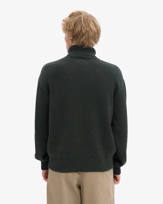 Jersey de cuello alto de lana merina - Verde cazador