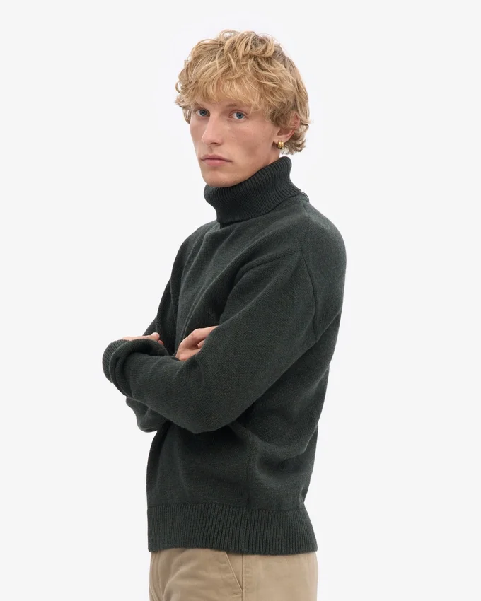 Jersey de cuello alto de lana merina - Verde cazador