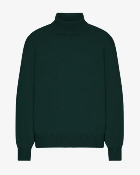 Jersey de cuello alto de lana merina - Verde esmeralda