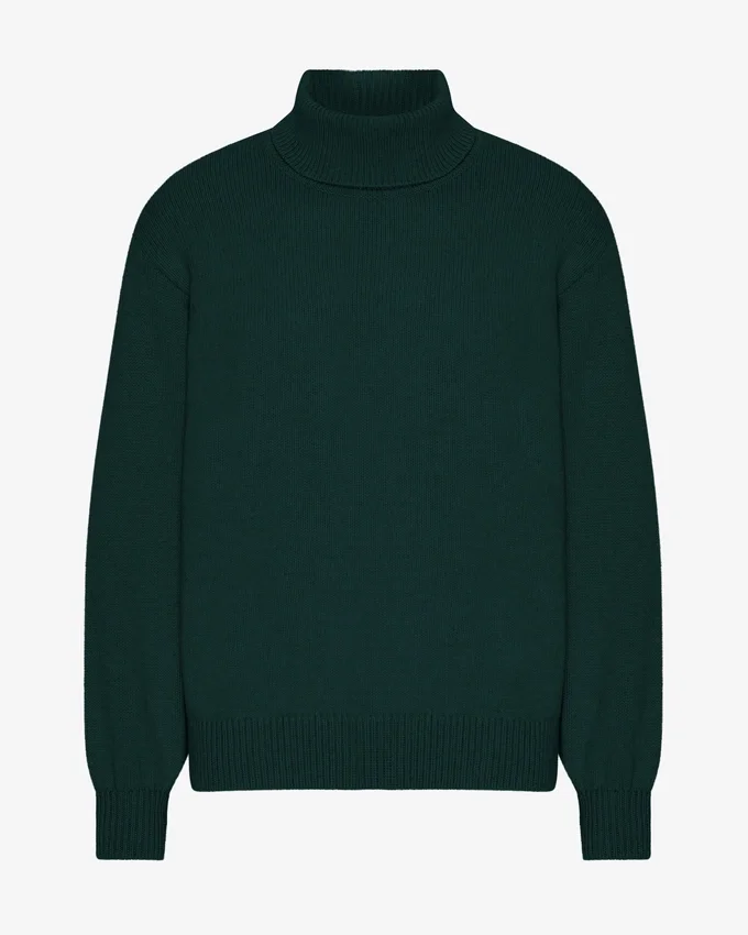 Jersey de cuello alto de lana merina - Verde esmeralda
