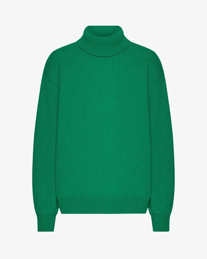 Jersey de cuello alto de lana merina - Verde Kelly