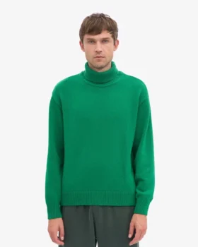 Jersey de cuello alto de lana merina – Verde Kelly