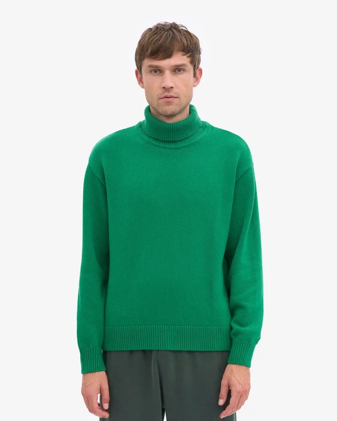 Jersey de cuello alto de lana merina - Verde Kelly