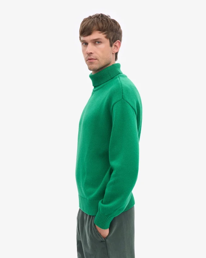 Jersey de cuello alto de lana merina - Verde Kelly