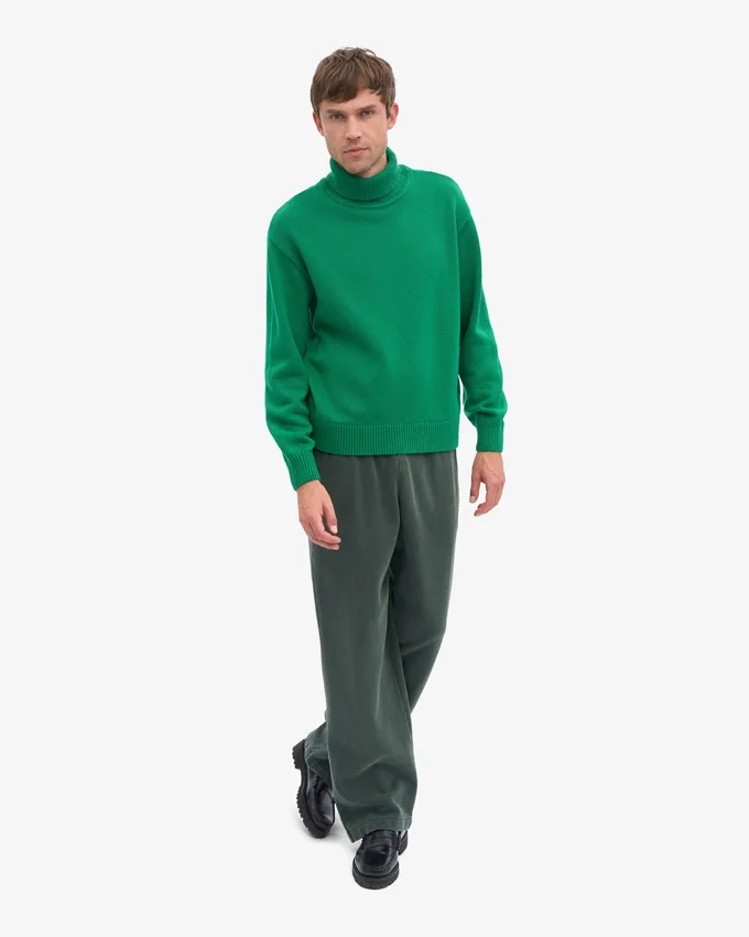 Jersey de cuello alto de lana merina - Verde Kelly