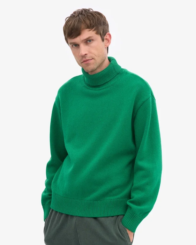 Jersey de cuello alto de lana merina - Verde Kelly